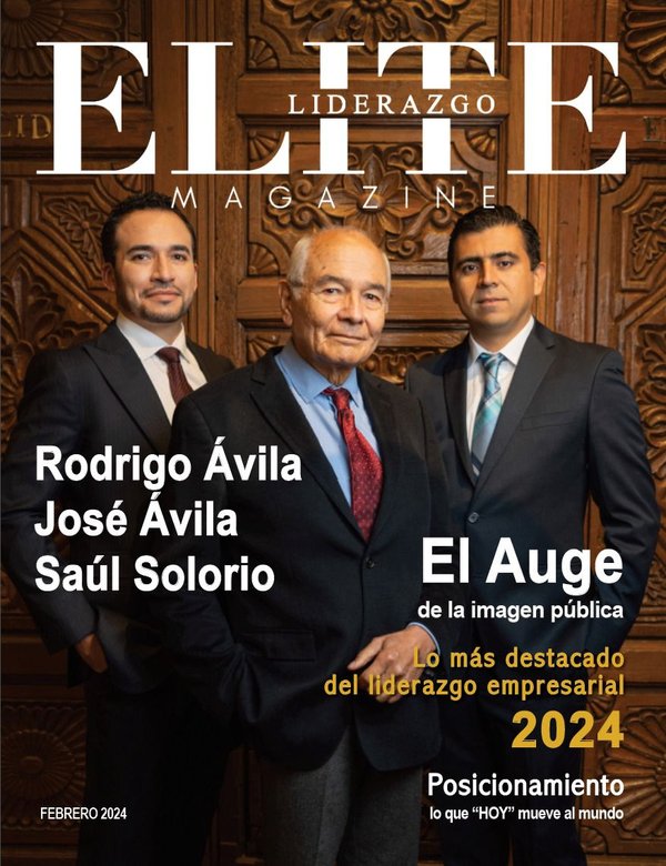 Elite Liderazgo Magazine cover, February 2024 — Dr. Rodrigo Ávila, Dr. José Ávila and Dr. Saúl Solorio, CICOVE co-founders